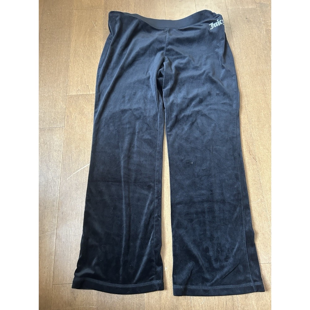 Juicy Couture Velour Black Straight Rhinestone Logo Sweatpants L Y2K Flaw